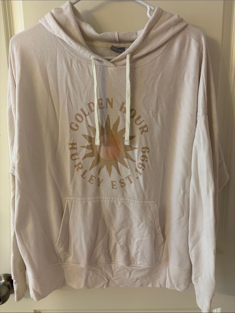 Hurley Cream Hoodie with Golden Sun Graphic
